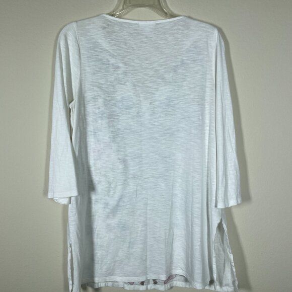 J Jill Women's White Floral Embroidered Tunic Top 3/4 Sleeve S Sheer 100% Linen! - Picture 5 of 5